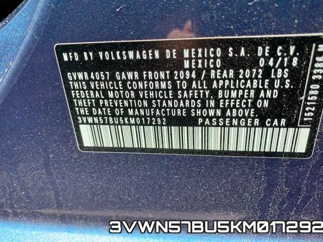 3VWN57BU5KM017292 фото 2