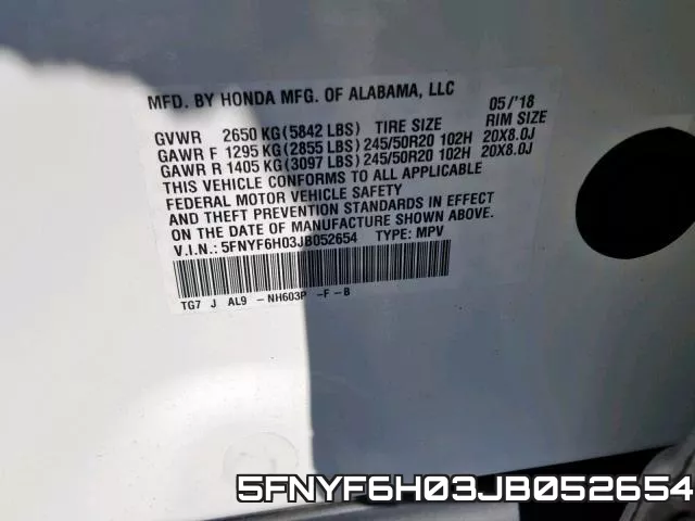 5FNYF6H03JB052654 фото 2
