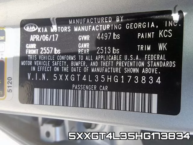 5XXGT4L35HG173834 фото 2