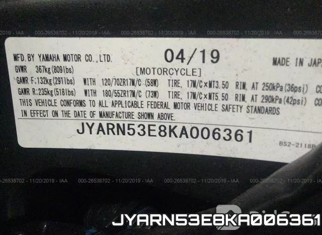 JYARN53E8KA006361 фото 2