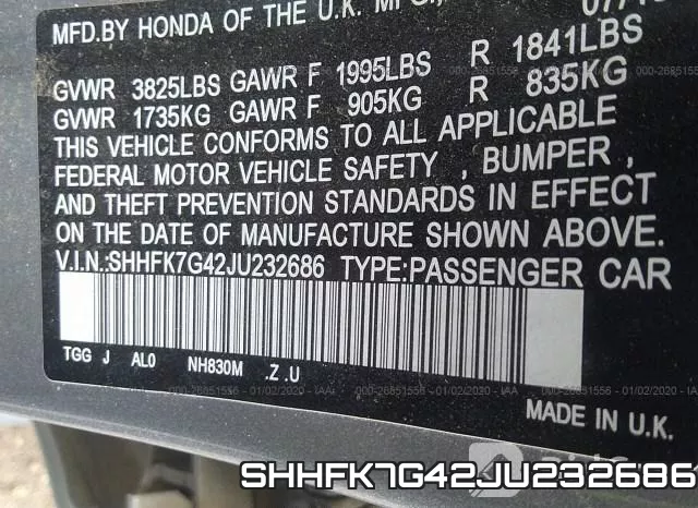 SHHFK7G42JU232686 фото 10