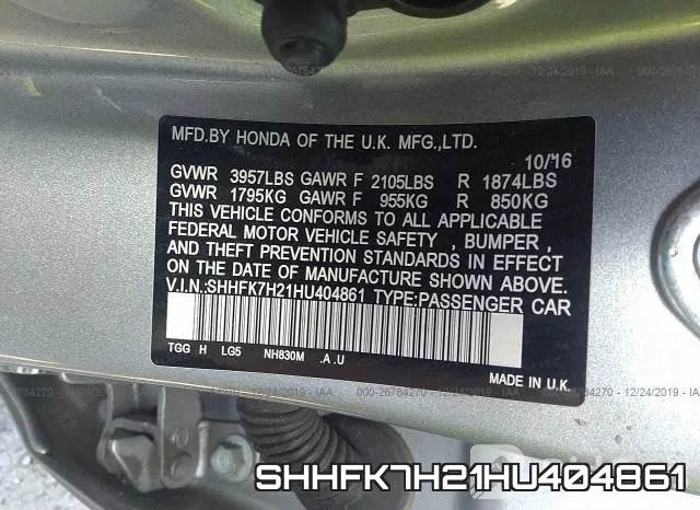SHHFK7H21HU404861 фото 10