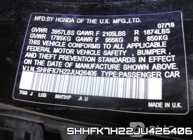 SHHFK7H22JU426406 фото 10