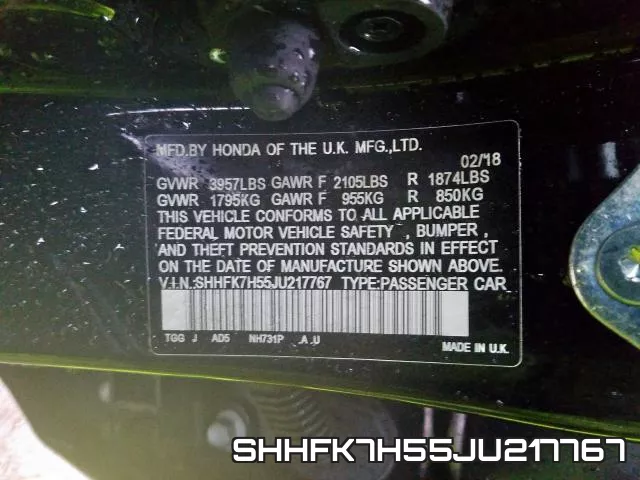 SHHFK7H55JU217767 фото 2