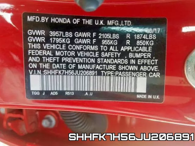 SHHFK7H56JU206891 фото 2