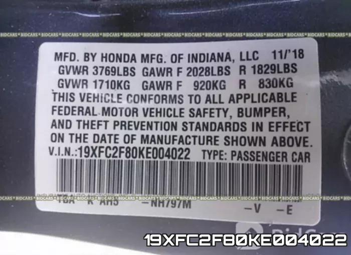 19XFC2F80KE004022 фото 10