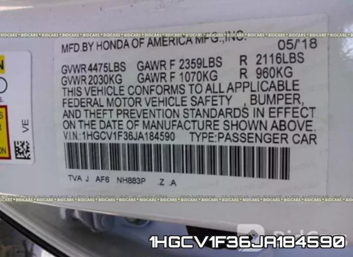 1HGCV1F36JA184590 фото 10