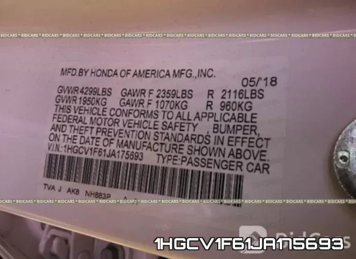 1HGCV1F61JA175693 фото 10