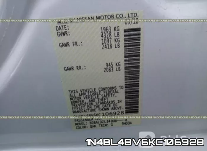 1N4BL4BV6KC106928 фото 9