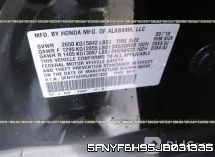 5FNYF6H95JB031335 фото 10