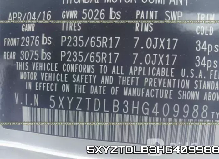 5XYZTDLB3HG409988 фото 10