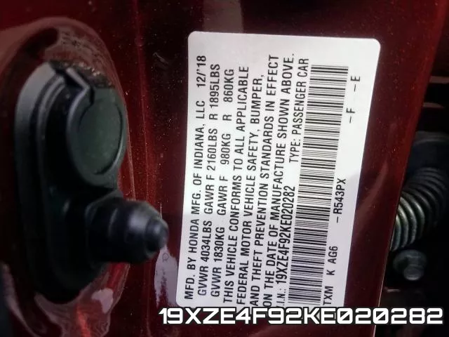 19XZE4F92KE020282 фото 2