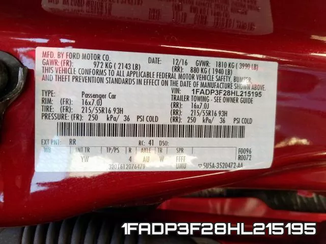 1FADP3F28HL215195 фото 2