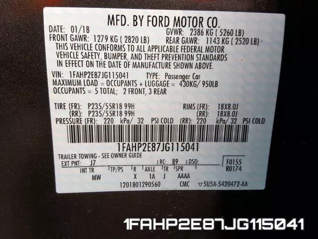 1FAHP2E87JG115041 фото 2