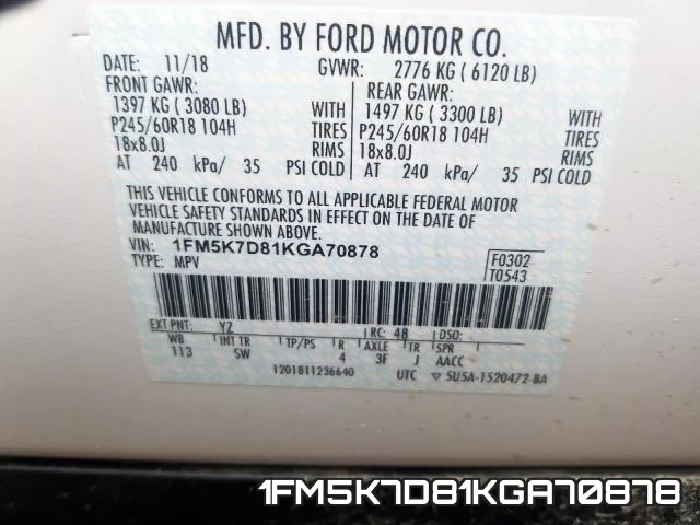 1FM5K7D81KGA70878 фото 2