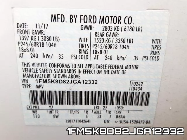 1FM5K8D82JGA12332 фото 2