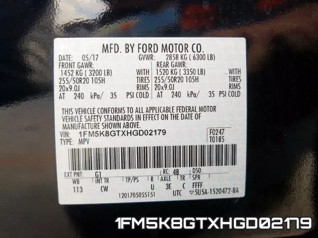 1FM5K8GTXHGD02179 фото 2