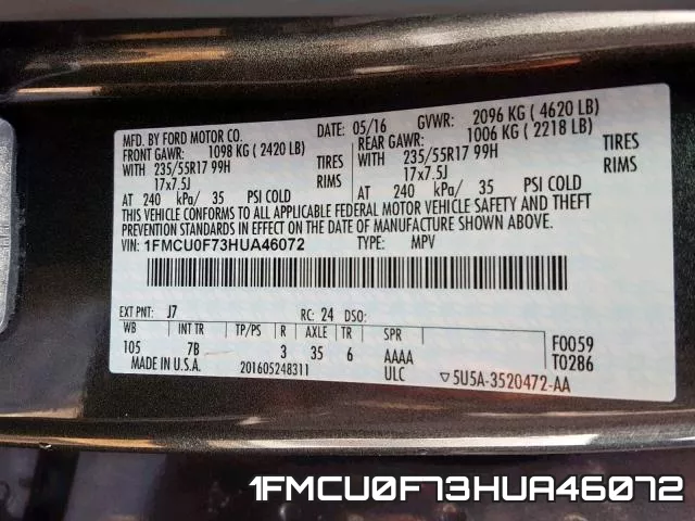 1FMCU0F73HUA46072 фото 2