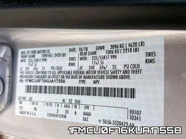 1FMCU0F76KUA17558 фото 2