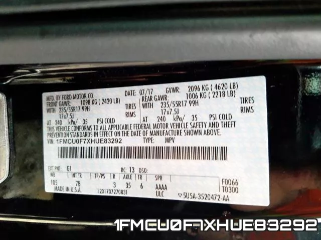 1FMCU0F7XHUE83292 фото 2