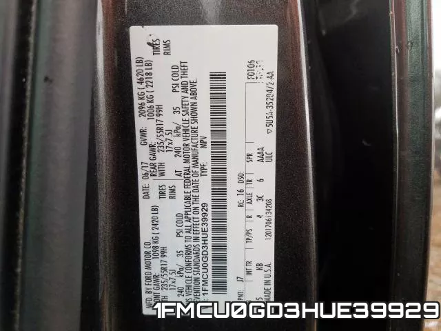 1FMCU0GD3HUE39929 фото 2