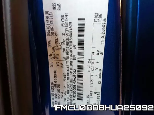 1FMCU0GD8HUA25092 фото 2