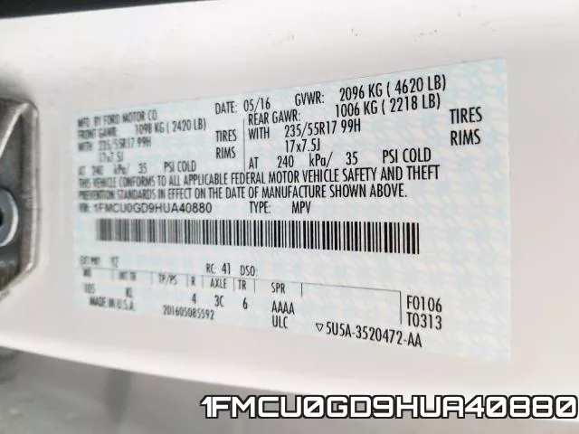 1FMCU0GD9HUA40880 фото 2