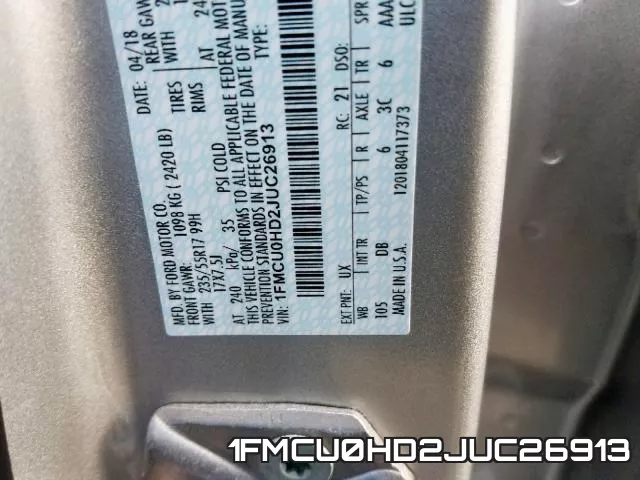 1FMCU0HD2JUC26913 фото 2
