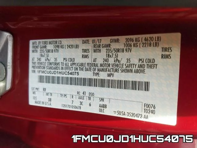1FMCU0JD1HUC54075 фото 2