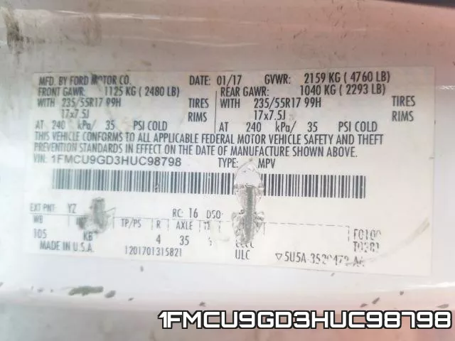 1FMCU9GD3HUC98798 фото 2