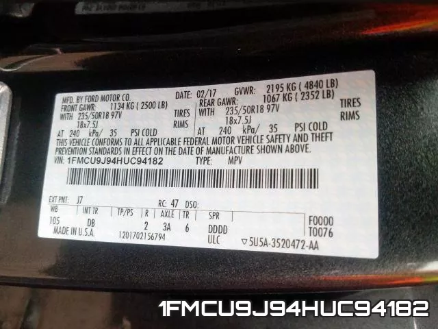 1FMCU9J94HUC94182 фото 2
