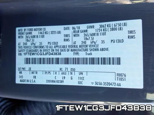 1FTEW1CG3JFD43838 фото 2