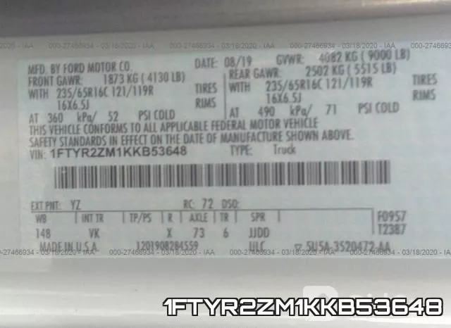 1FTYR2ZM1KKB53648 фото 10