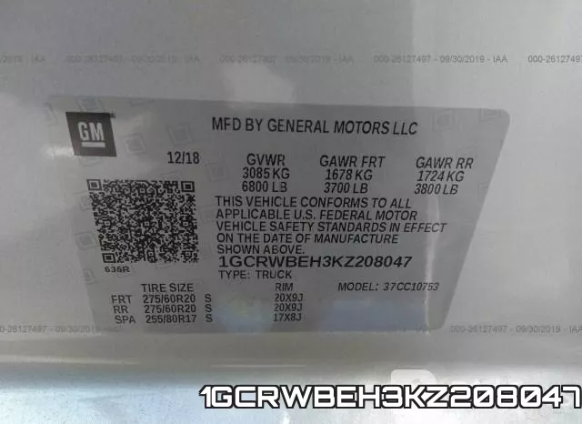 1GCRWBEH3KZ208047 фото 10
