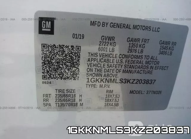 1GKKNMLS3KZ203837 фото 10