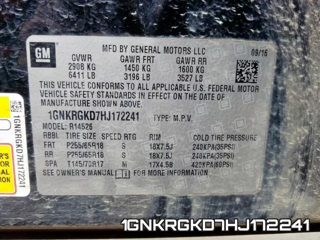 1GNKRGKD7HJ172241 фото 2