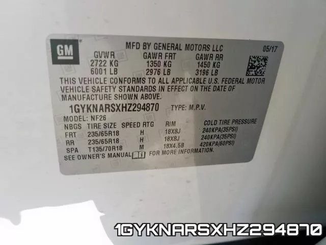 1GYKNARSXHZ294870 фото 2