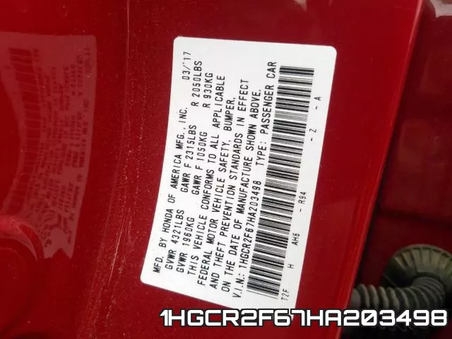 1HGCR2F67HA203498 фото 2