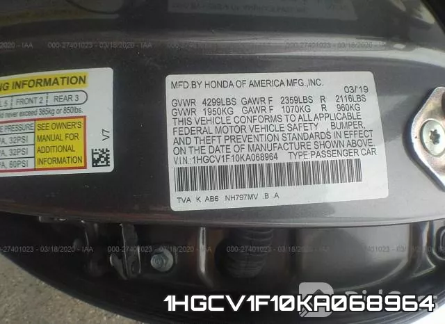 1HGCV1F10KA068964 фото 10