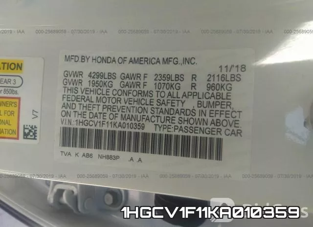 1HGCV1F11KA010359 фото 10