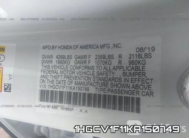 1HGCV1F11KA150749 фото 10