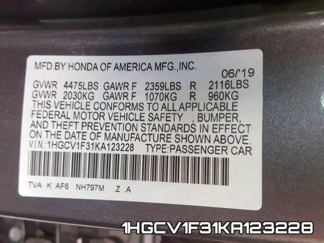 1HGCV1F31KA123228 фото 2