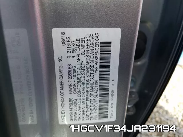 1HGCV1F34JA231194 фото 2