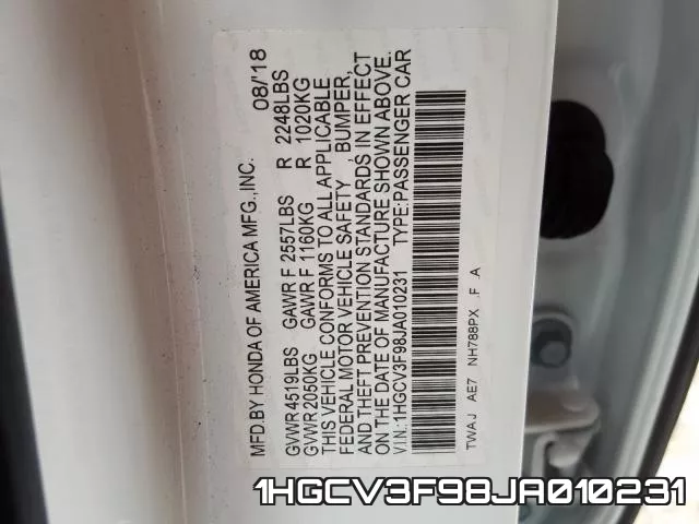 1HGCV3F98JA010231 фото 2