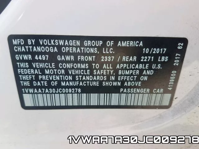1VWAA7A30JC009278 фото 2