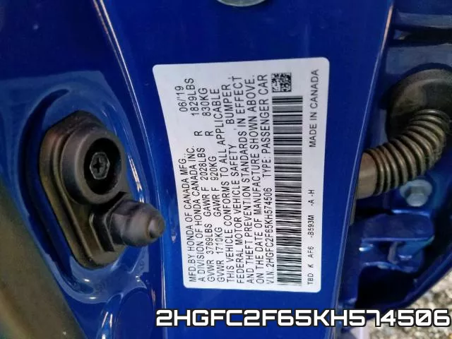 2HGFC2F65KH574506 фото 2