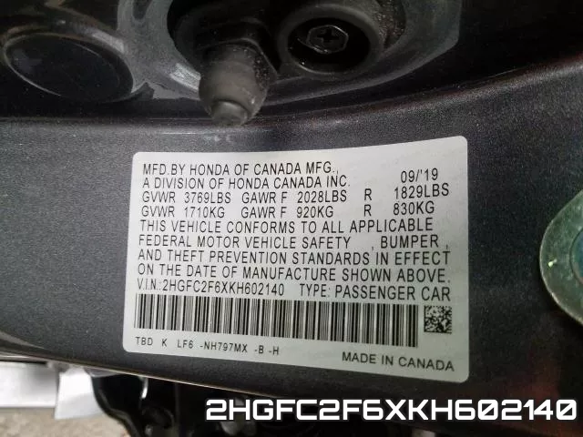 2HGFC2F6XKH602140 фото 2