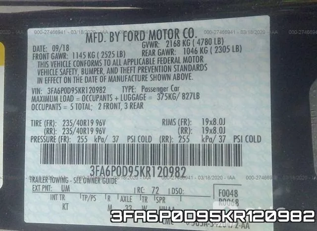 3FA6P0D95KR120982 фото 10