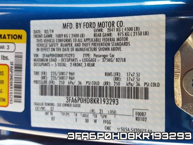3FA6P0HD8KR193293 фото 2