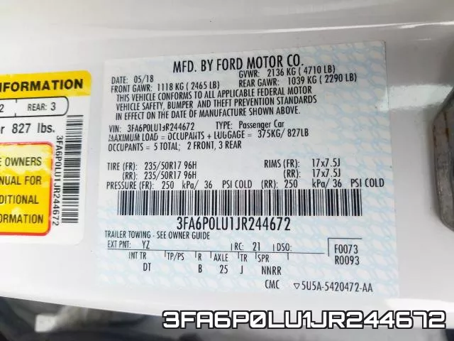 3FA6P0LU1JR244672 фото 2